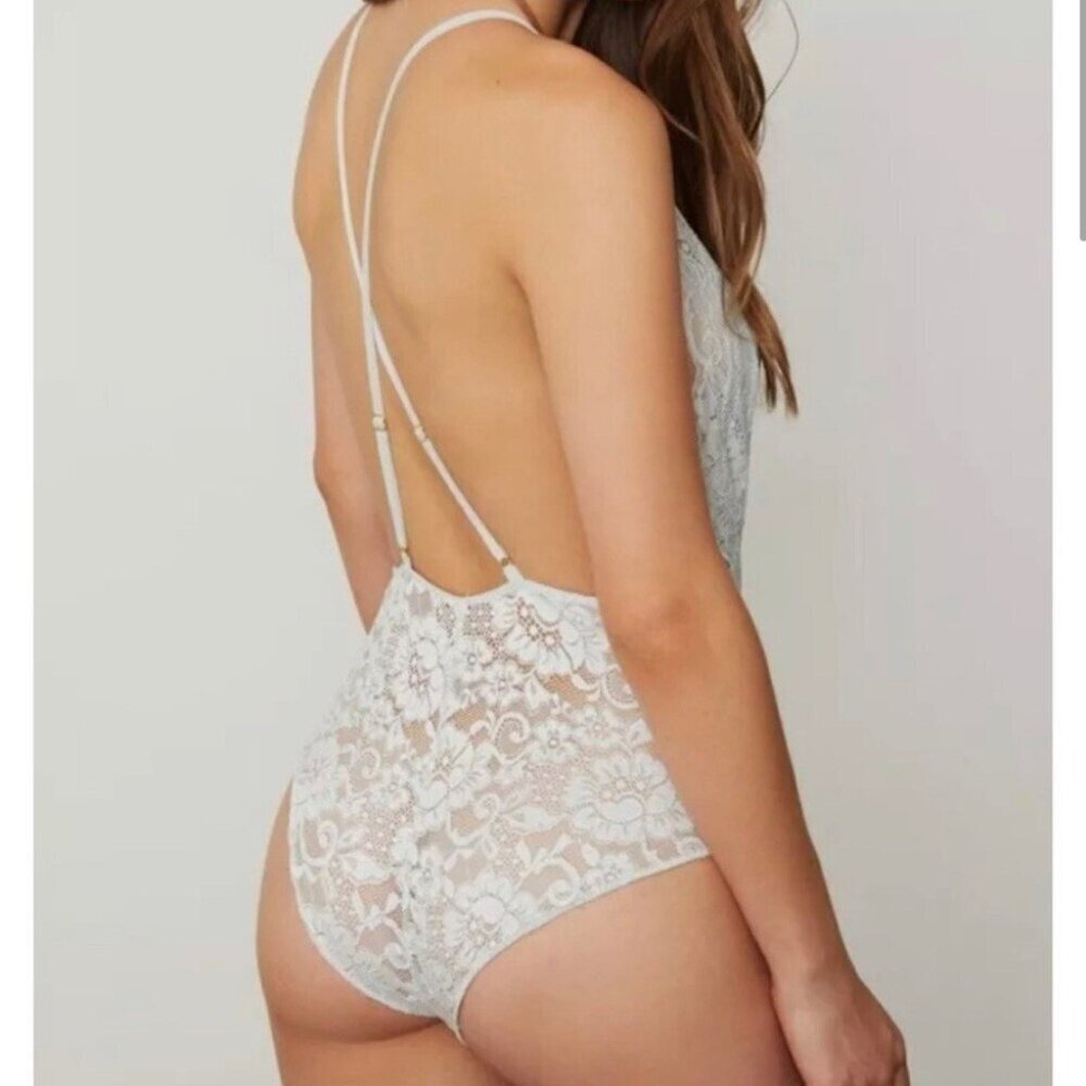 NWT Free People X HAH Comin in Haht Lace Bodysuit Small Something Blue Bride - Picture 3 of 16